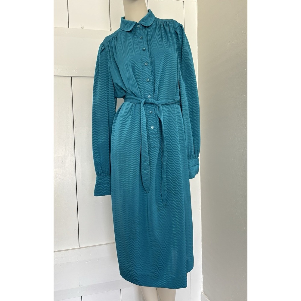 Vintage Schrader Sport 1970's Blue Shirt Dress Silky Y2K Office Womens Size 14